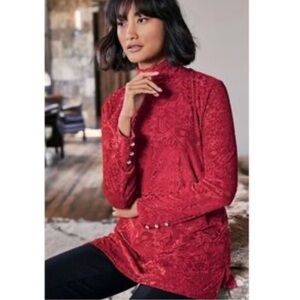 Soft Surroundings Womens Burn Out Velvet Top Size 3X Red Floral Lined Holiday